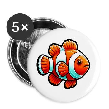 Poisson-clown - Lot de 5 grands badges (56 mm) - blanc - Devant