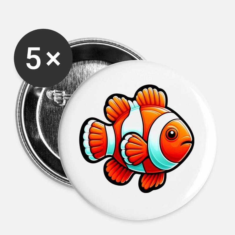 Clownfisch - Buttons groß 56 mm (5er Pack) - Weiß