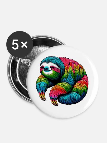 Faultier - Buttons groß 56 mm (5er Pack) - Weiß