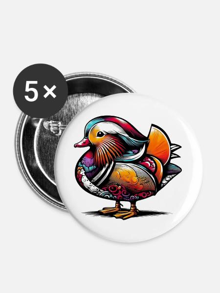 Mandarinente - Buttons groß 56 mm (5er Pack) - Weiß