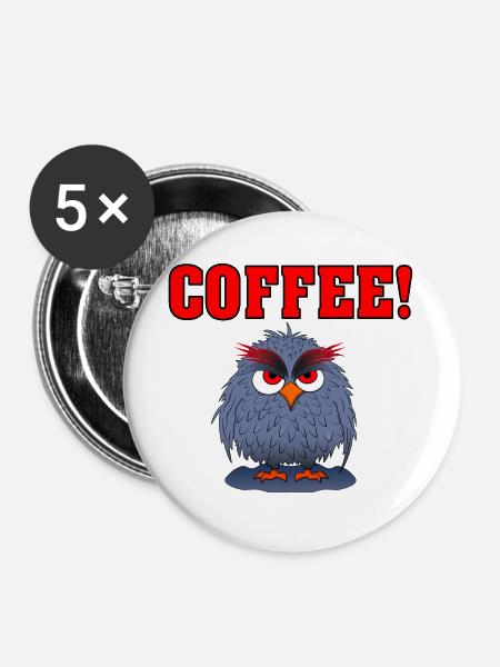 Eule COFFEE ROT - Buttons groß 56 mm (5er Pack) - Weiß