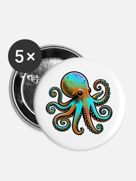 Krake - Buttons groß 56 mm (5er Pack) - Weiß