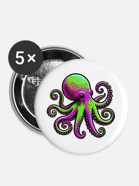 Krake - Buttons groß 56 mm (5er Pack) - Weiß