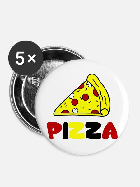 pizza - Buttons groß 56 mm (5er Pack) - Weiß