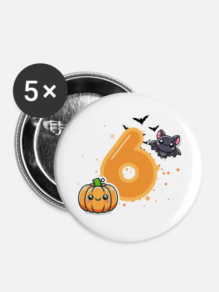 Halloween Geburtstagszahl Kind Sechster Geburtstag - Buttons groß 56 mm (5er Pack) - Weiß