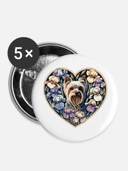 Yorkie - Buttons groß 56 mm (5er Pack) - Weiß