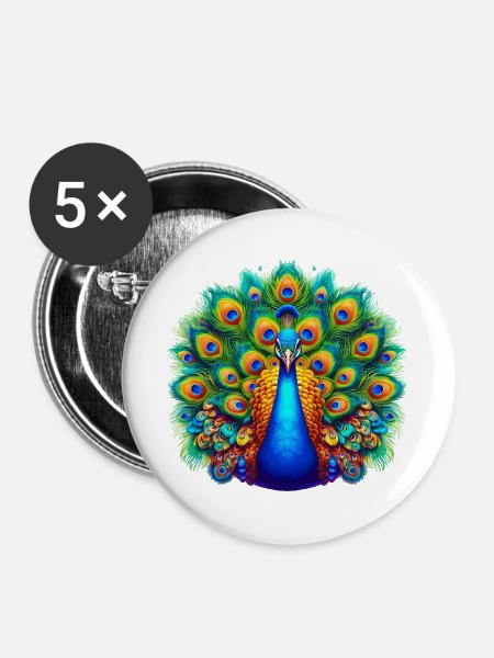 Pfau - Buttons groß 56 mm (5er Pack) - Weiß