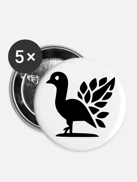 Pfau - Buttons groß 56 mm (5er Pack) - Weiß