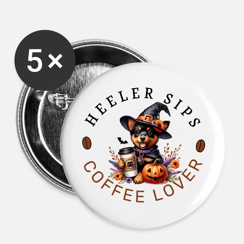 Halloween Kaffee Liebhaber Lancashire Heeler - Buttons groß 56 mm (5er Pack) - Weiß
