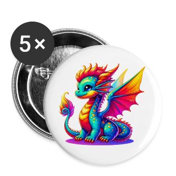 Drache - Buttons groß 56 mm (5er Pack) - Weiß - Vorne