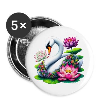 Swan decorated with lotus flowers flower - Buttons large 2.2''/56 mm (5-pack) - white - Front