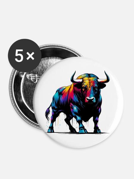 Stier - Buttons groß 56 mm (5er Pack) - Weiß