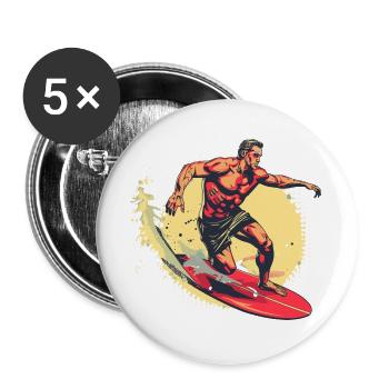 Surfer Grafik - Buttons groß 56 mm (5er Pack) - Weiß - Vorne