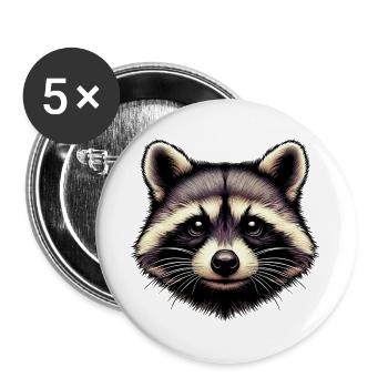 Raton laveur - Lot de 5 grands badges (56 mm) - blanc - Devant