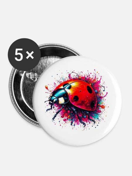 Marienkäfer - Buttons groß 56 mm (5er Pack) - Weiß