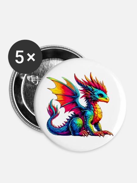 Drache - Buttons groß 56 mm (5er Pack) - Weiß