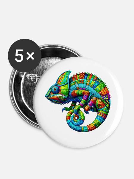 Chamäleon - Buttons groß 56 mm (5er Pack) - Weiß