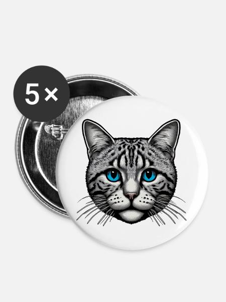 Katze - Buttons groß 56 mm (5er Pack) - Weiß