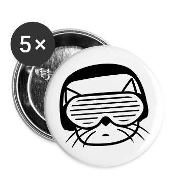 DJ Katze Kopf Gesicht Party Club Musik Haustier - Buttons groß 56 mm (5er Pack) - Weiß - Vorne