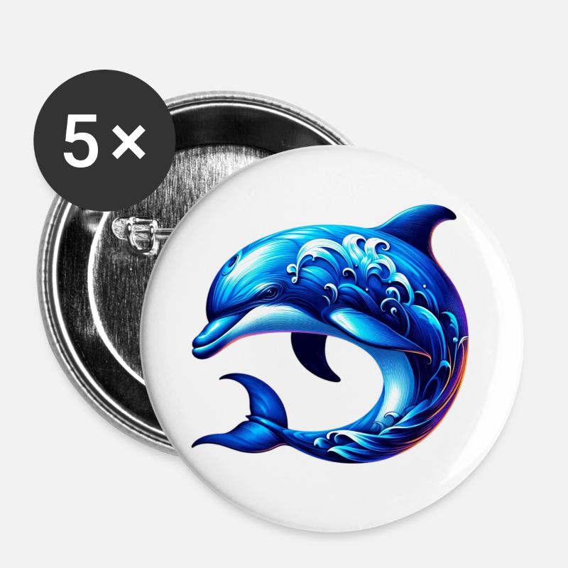 Delfin - Buttons groß 56 mm (5er Pack) - Weiß