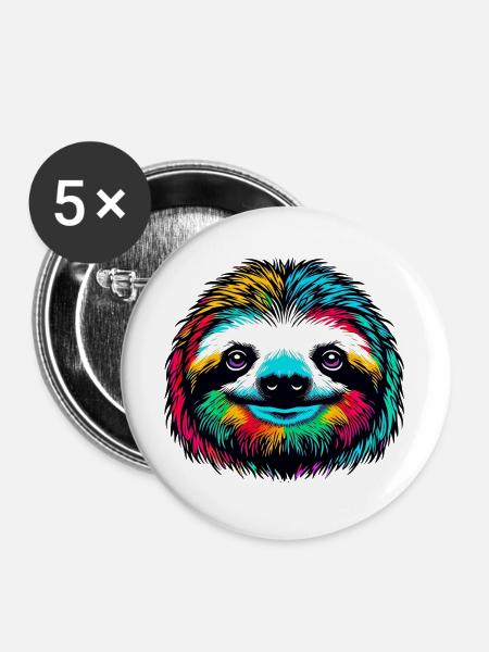 Faultier - Buttons groß 56 mm (5er Pack) - Weiß