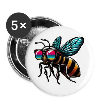 Biene - Buttons groß 56 mm (5er Pack) - Weiß - Vorne