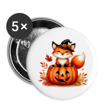 Renard d’Halloween dans la citrouille : un plaisir effrayant et sucré - Lot de 5 grands badges (56 mm) - blanc - Devant
