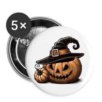 Halloween pumpkin with witch hat: The perfect horror - Buttons large 2.2''/56 mm (5-pack) - white - Front