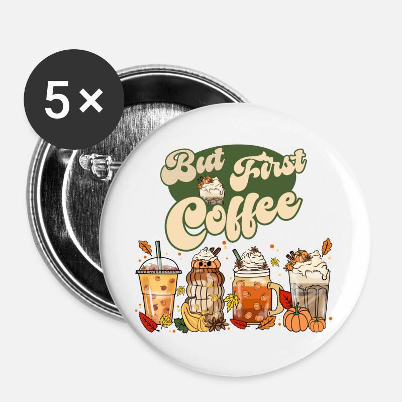 But first Coffee - Pumpkin Spice Latte Retro - Buttons large 2.2''/56 mm (5-pack) - white