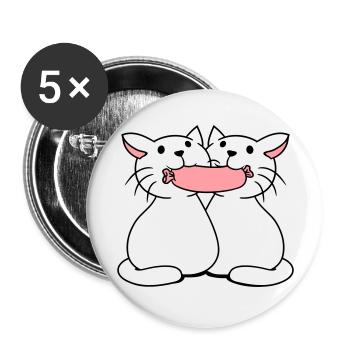 2 chats mangeant des saucisses Couple mangeant des saucisses à la bouche - Lot de 5 grands badges (56 mm) - blanc - Devant
