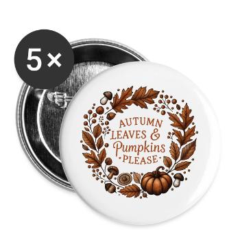 Herbst Kranz - Autumn Leaves & Pumpkins Please - Buttons groß 56 mm (5er Pack) - Weiß - Vorne
