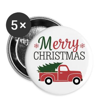 Merry Christmas - Auto mit Weihnachtsbaum - Buttons groß 56 mm (5er Pack) - Weiß - Vorne