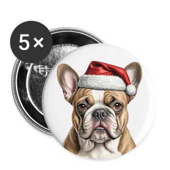 Bouledogue de Noël - Lot de 5 grands badges (56 mm) - blanc - Devant
