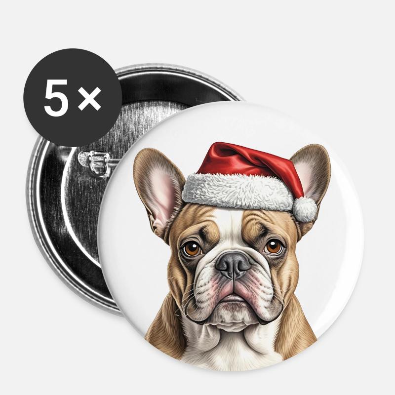 Christmas bulldog - Buttons large 2.2''/56 mm (5-pack) - white