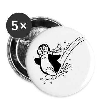 Pinguin-Spaß zum Ausmalen für Kinderbekleidung - Buttons groß 56 mm (5er Pack) - Weiß - Vorne