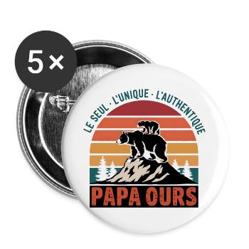 Papa Bear - The One, The Unique, The Authentic - Buttons large 2.2''/56 mm (5-pack) - white - Front