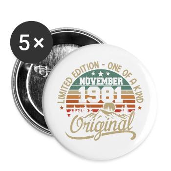 Novembre Rétro - Cadeau Anniversaire Novembre 1981 - Lot de 5 grands badges (56 mm) - blanc - Devant