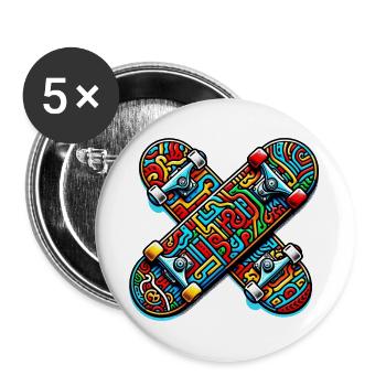 Skateboard - Lot de 5 grands badges (56 mm) - blanc - Devant