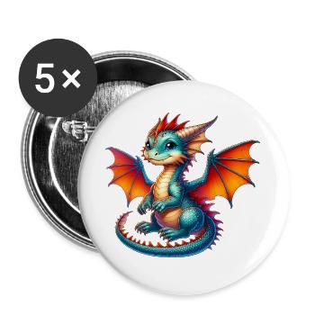 Drache - Buttons groß 56 mm (5er Pack) - Weiß - Vorne