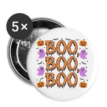 Lustige Halloween-'BOO'-Geister und Kürbisse - Buttons groß 56 mm (5er Pack) - Weiß - Vorne