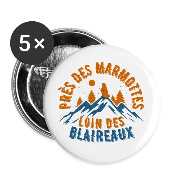 Rester en montagnes avec les marmottes - Lot de 5 grands badges (56 mm) - blanc - Devant
