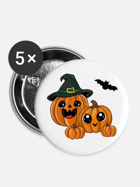 Halloween Kürbisse - Buttons groß 56 mm (5er Pack) - Weiß