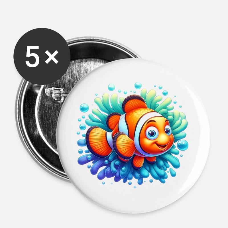 Clownfisch - Buttons groß 56 mm (5er Pack) - Weiß