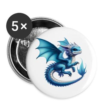 Drache - Buttons groß 56 mm (5er Pack) - Weiß - Vorne