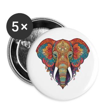 Elefant Zentangle Kunst bunt tier - Buttons groß 56 mm (5er Pack) - Weiß - Vorne
