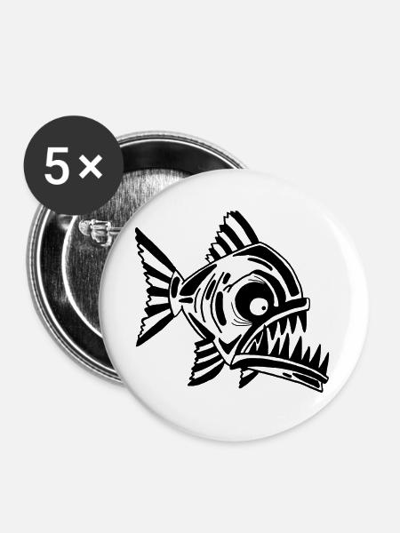 Fleischfressender Schwarzfisch - Buttons groß 56 mm (5er Pack) - Weiß