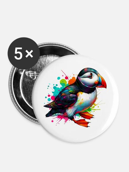 Papageitaucher - Buttons groß 56 mm (5er Pack) - Weiß
