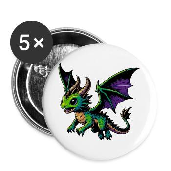 Drache - Buttons groß 56 mm (5er Pack) - Weiß - Vorne