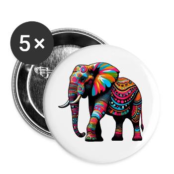 Éléphant - Lot de 5 grands badges (56 mm) - blanc - Devant