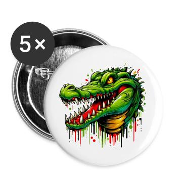 Alligator Crocodile - Buttons large 2.2''/56 mm (5-pack) - white - Front